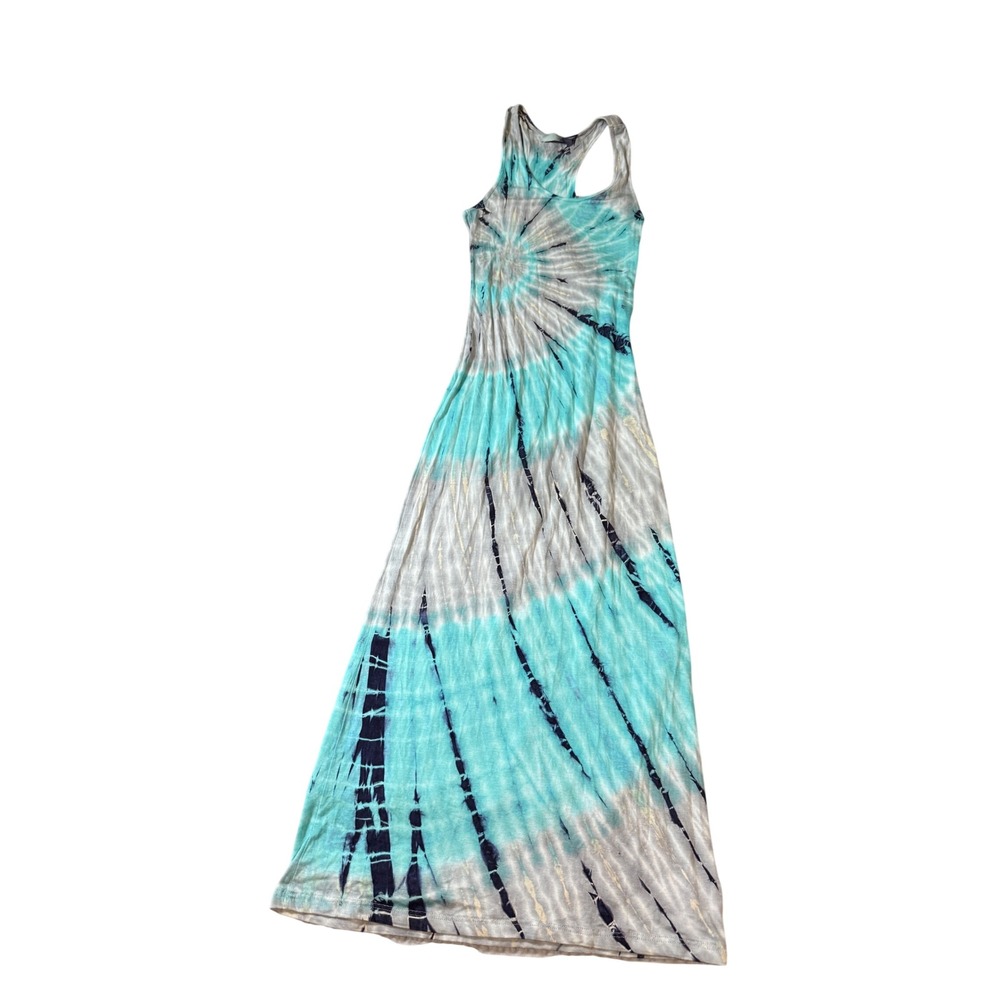 Chatoyant Size Small Boho Hippie Tye Die Long Maxi Dress Blue White Razor Back